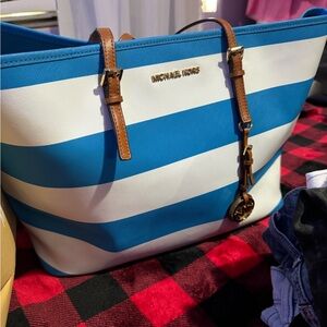 Michael Kors Striped Blue and White Tote